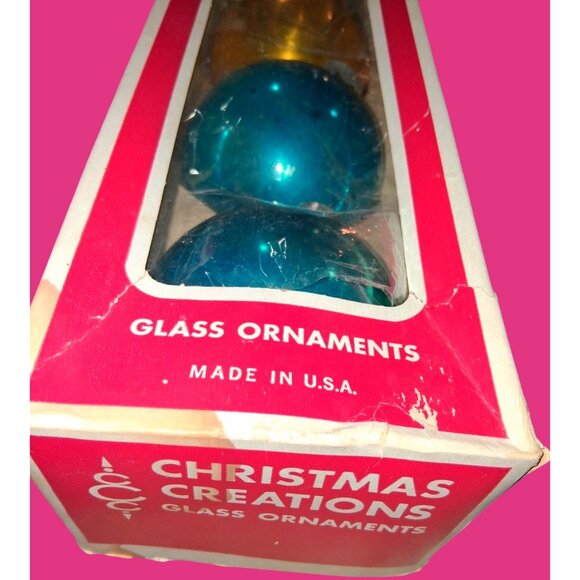 Vintage Christmas Creations Mercury Glass Ornaments Set Of 4 Blue Gold Made In U - Picture 2 of 9